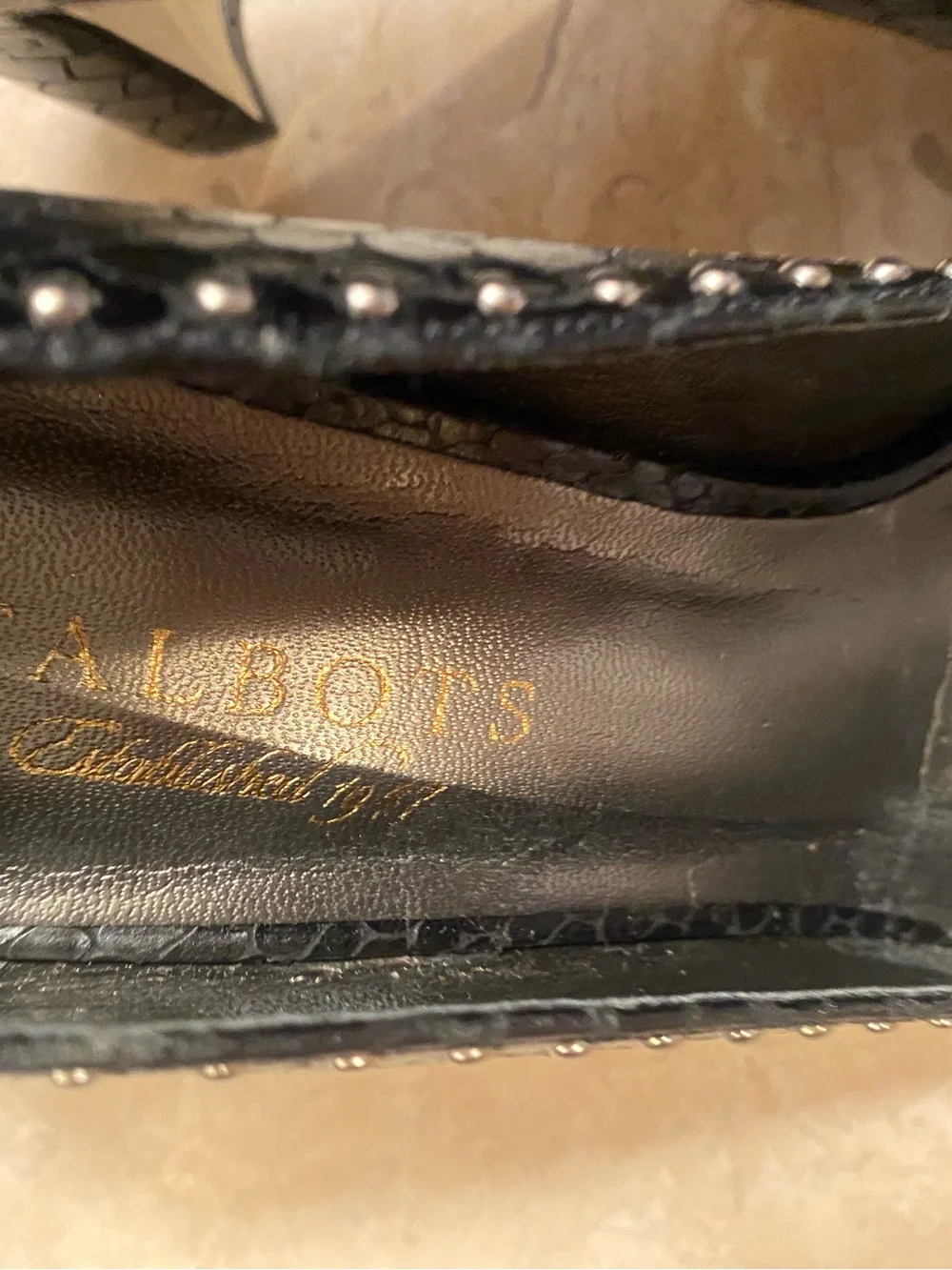 Talbots Black Croc-Embossed Studded Peep-Toe Heels